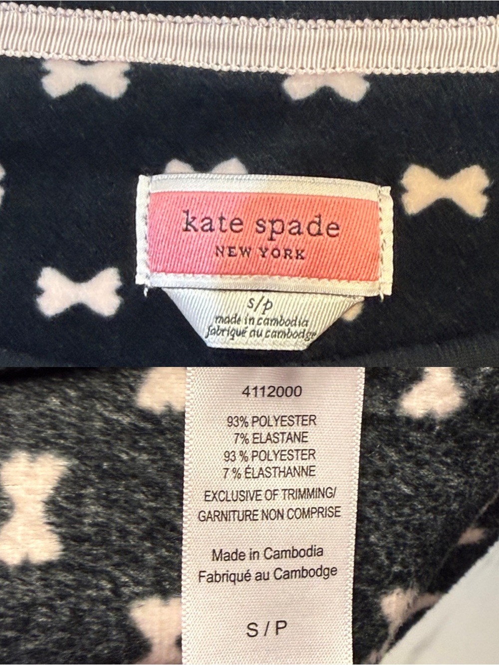 Kate Spade New York Bow Print Plush Pullover Sweater Black Pink Size Small - Picture 8 of 8